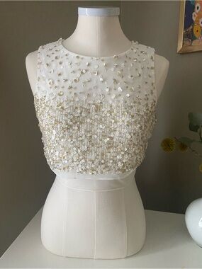 Avery G. White & Gold Sequin Cropped Tank
